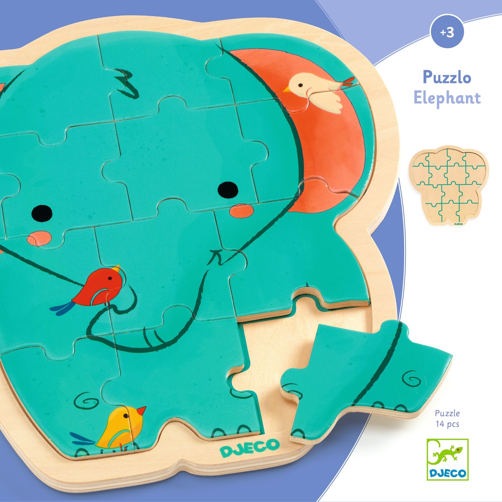 Fa puzzle - Elefánt, 14 db-os - Puzzlo Elephant - 1