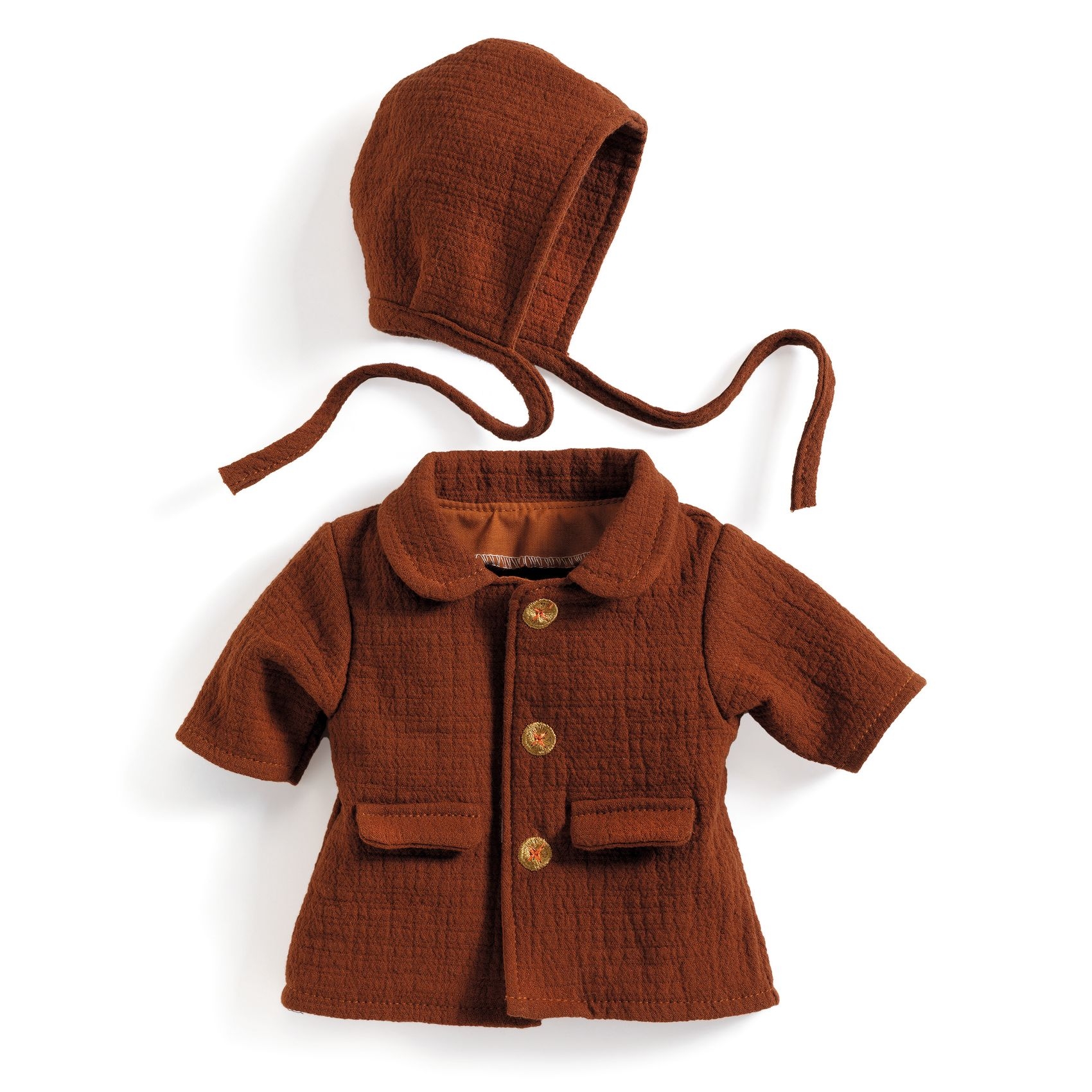 Játékbaba ruha - Őszi kabát sapkával, barna - Fall - 0