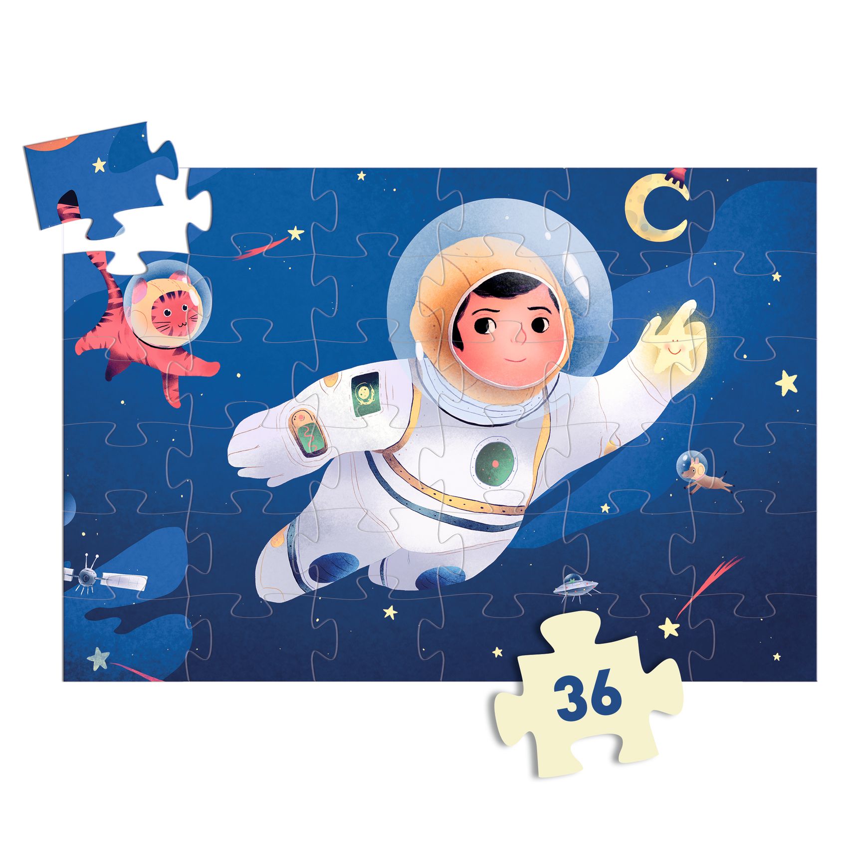 Formadobozos puzzle - Űrhajós a holdon, 36 db-os - An astronaut on the moon - 1