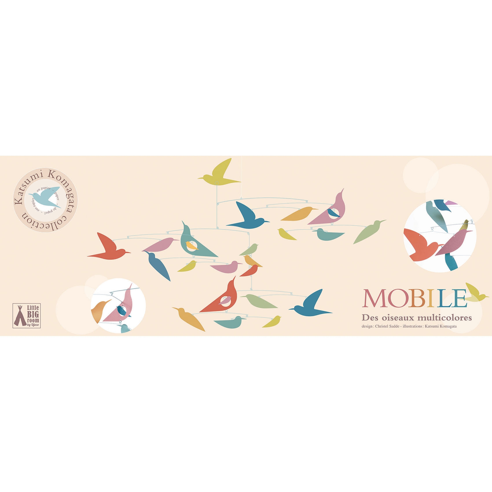 Szélmobil függődísz - Sokszínű madarak - Mobile Katsumi - Multicolored birds - 2