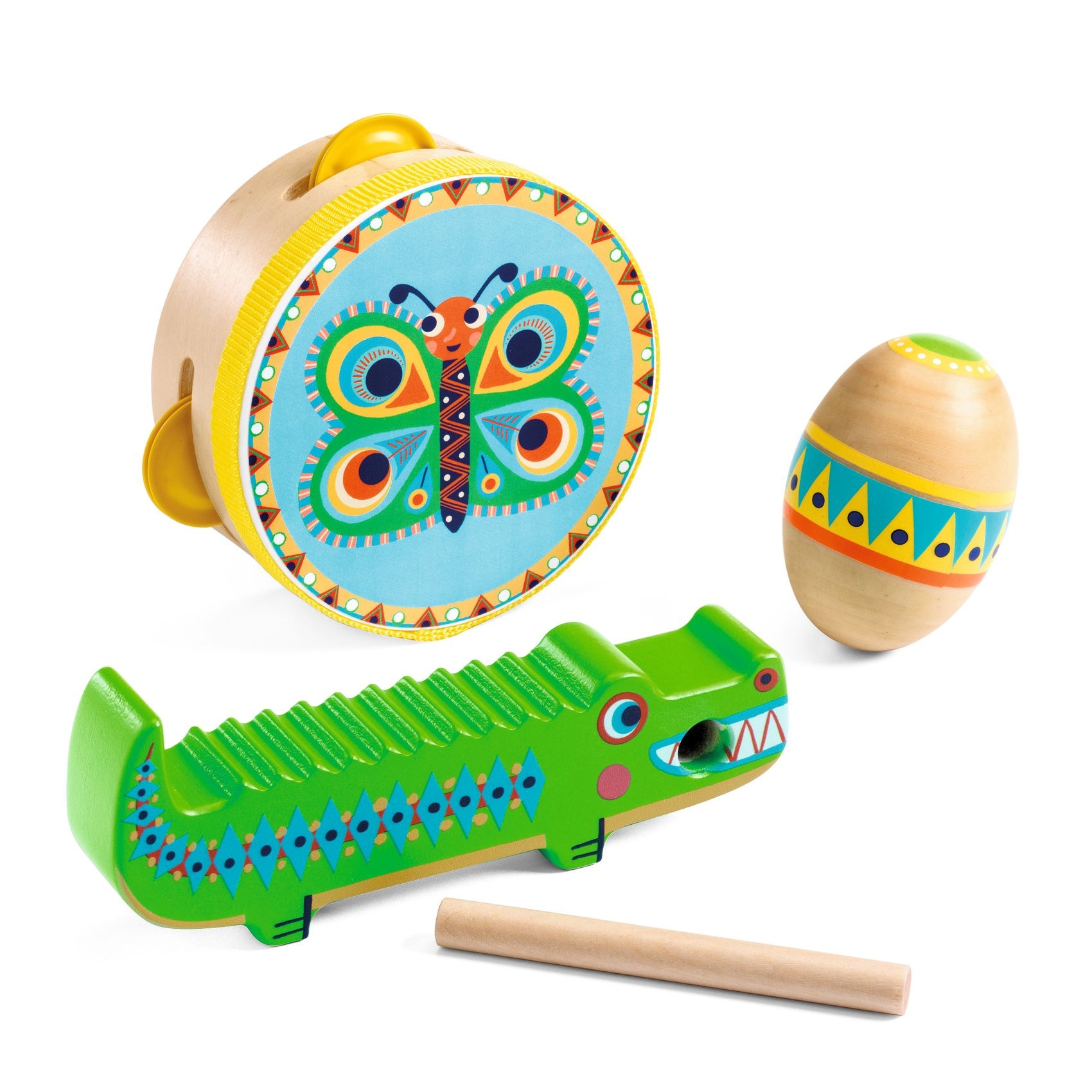 Játékhangszer - Tamburin, maracas, guiro - Set of percussions: tambourine, maracas, guiro - 0